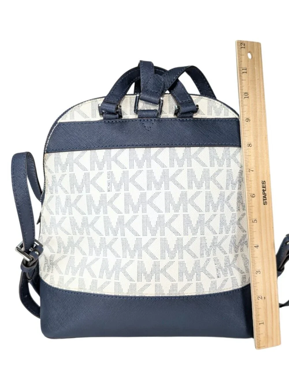 Michael Kors Blue White Signature Emmy PVC Flower Embellished Small Backpack